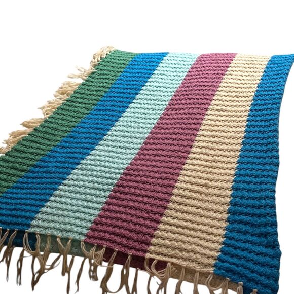 Handmade crochet striped multicolor heavyweight throw blanket afghan 84”x72” - Picture 10 of 10